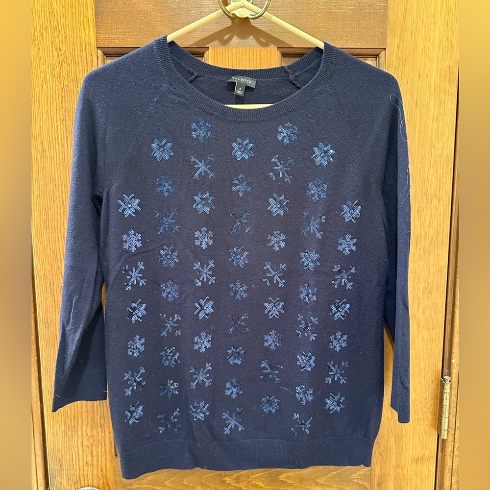 TALBOTS NAVY BLUE 3/4 SLEEVE TOP  SIZE SMALL